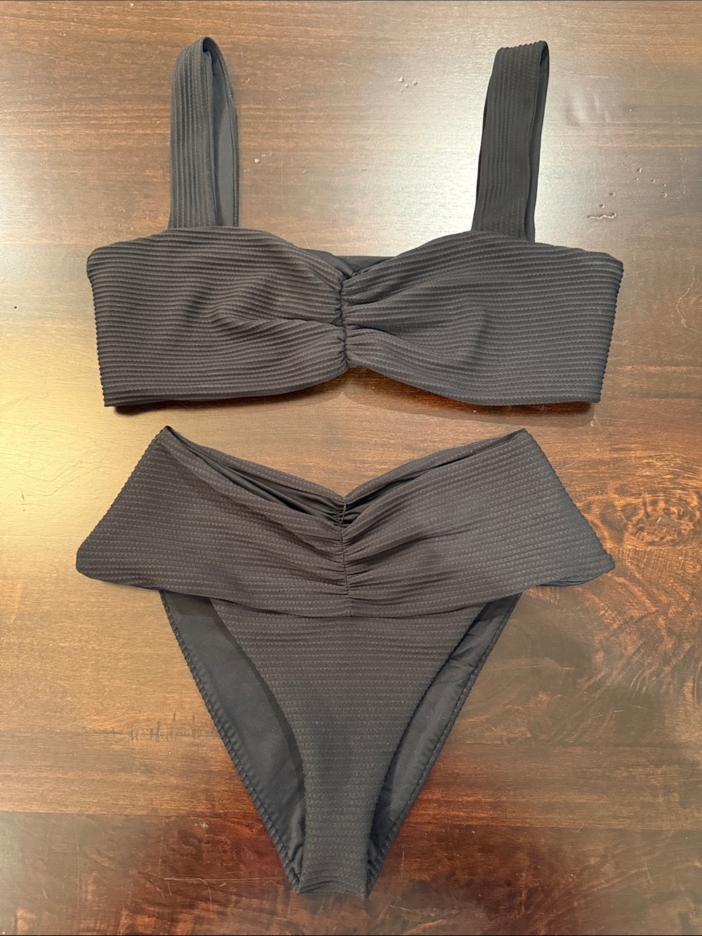 L-Space Women's Black ribbed, ruched, high waisted bikini